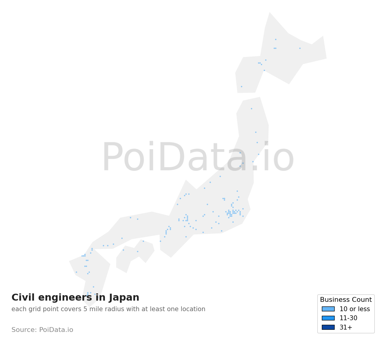 Civil engineer density map for Japan