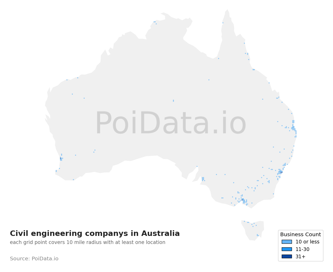 Civil engineering company density map for Australia