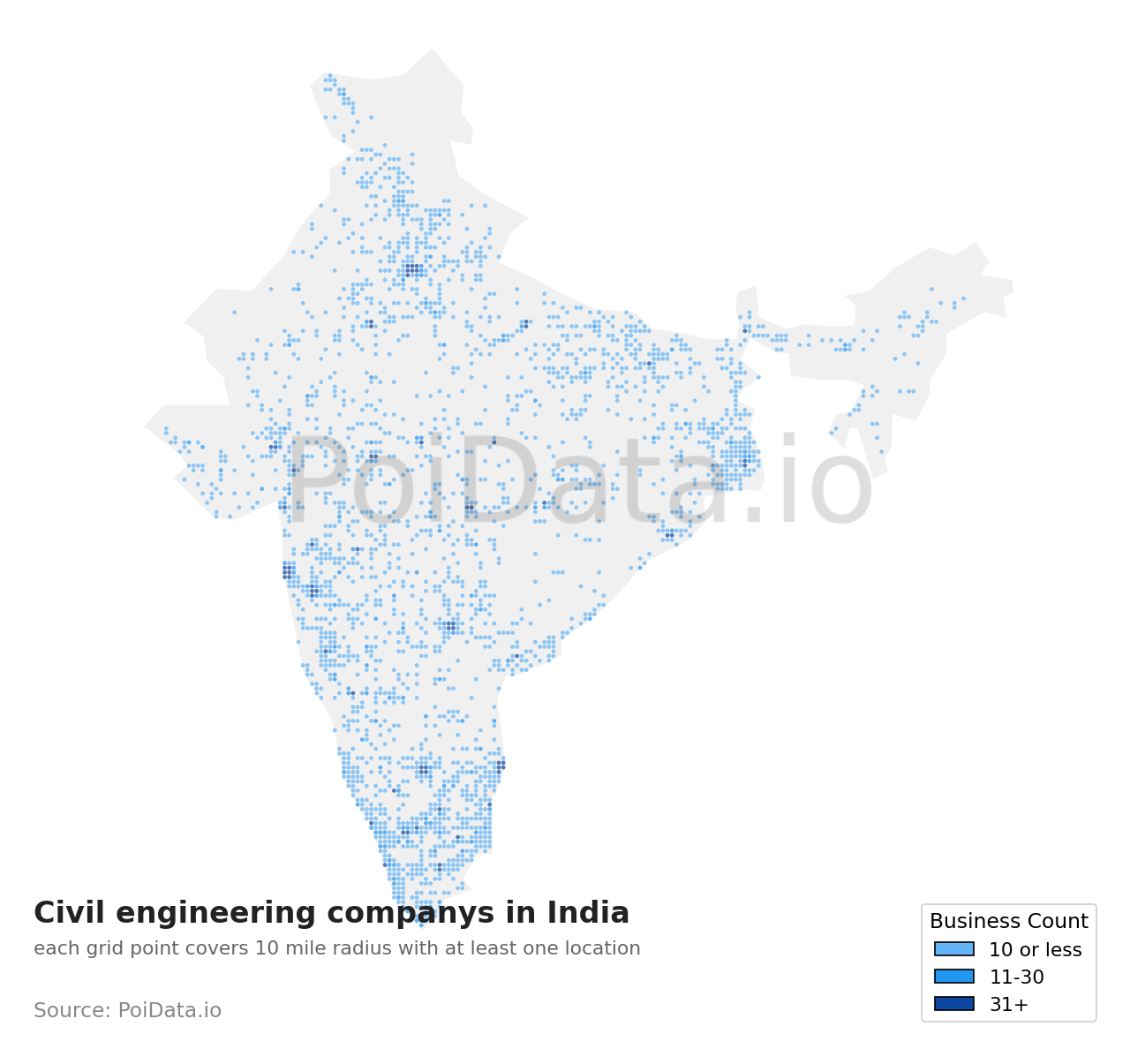 Civil engineering company density map for India