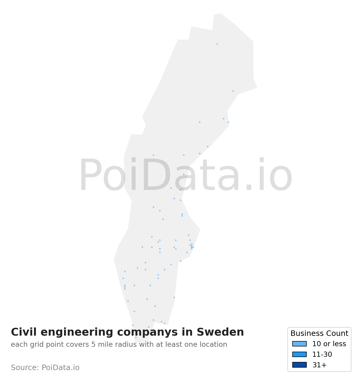 Civil engineering company density map for Sweden