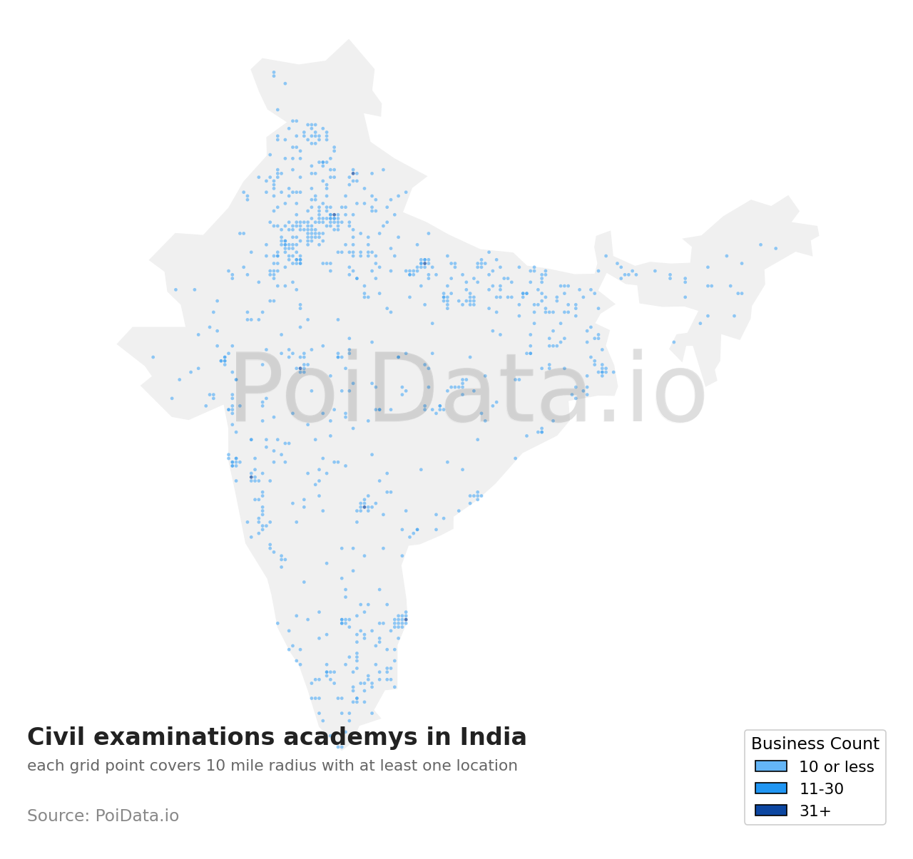 Civil examinations academy density map for India