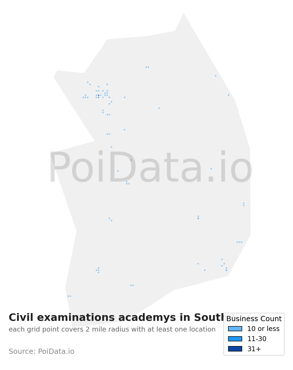 Civil examinations academy density map for South Korea