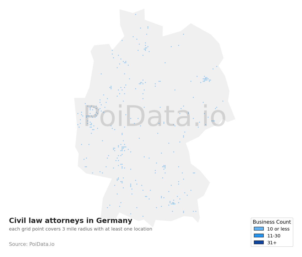 Civil law attorney density map for Germany