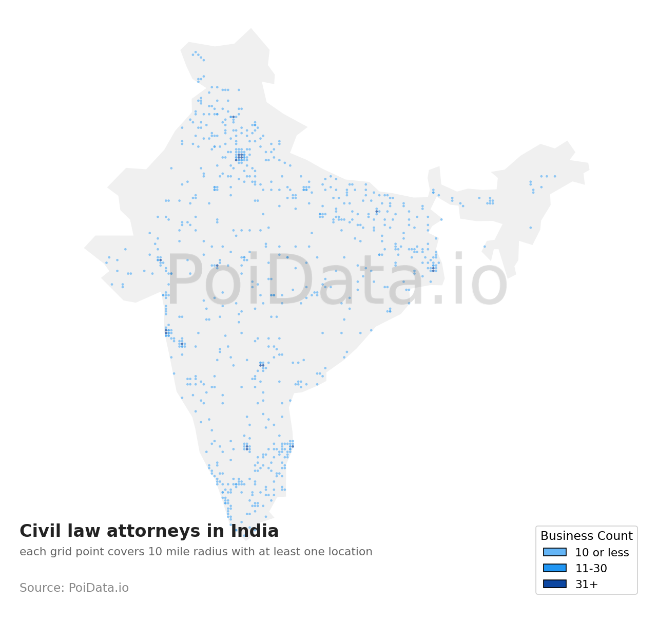 Civil law attorney density map for India