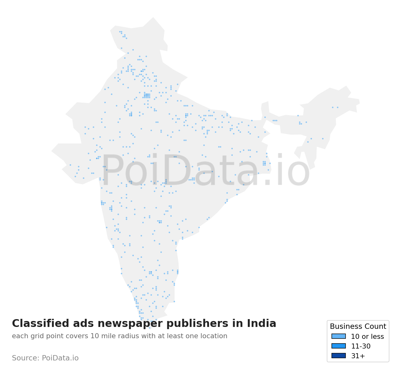 Classified ads newspaper publisher density map for India