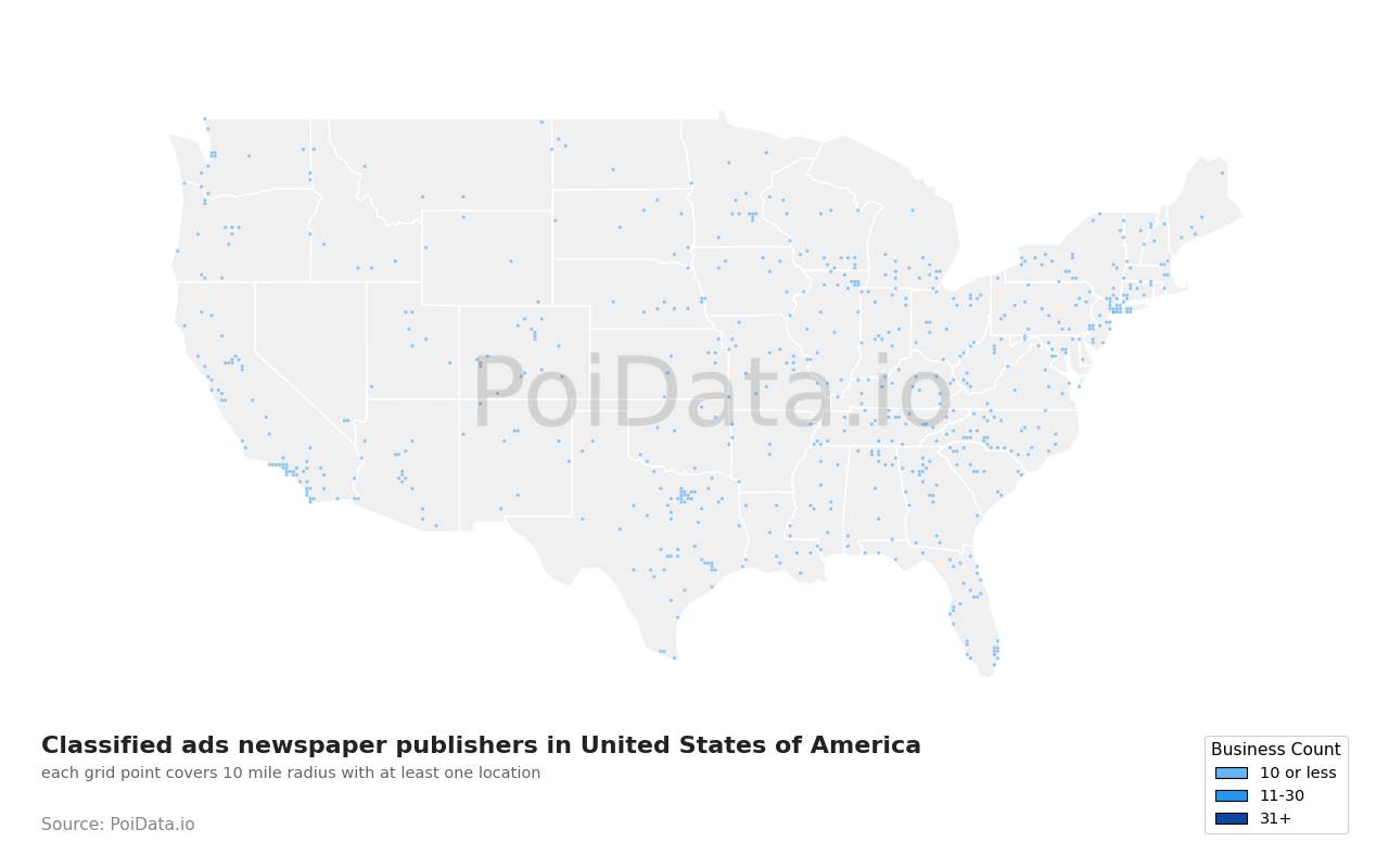 Classified ads newspaper publisher density map for New Jersey, United States