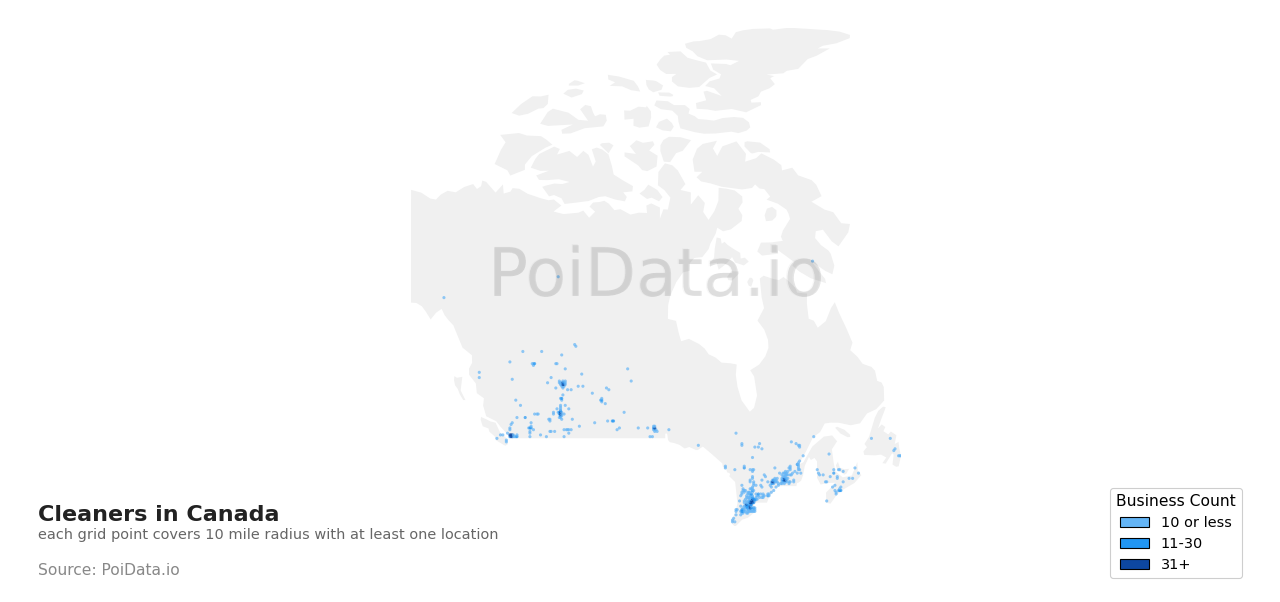 Cleaners density map for British Columbia, Canada