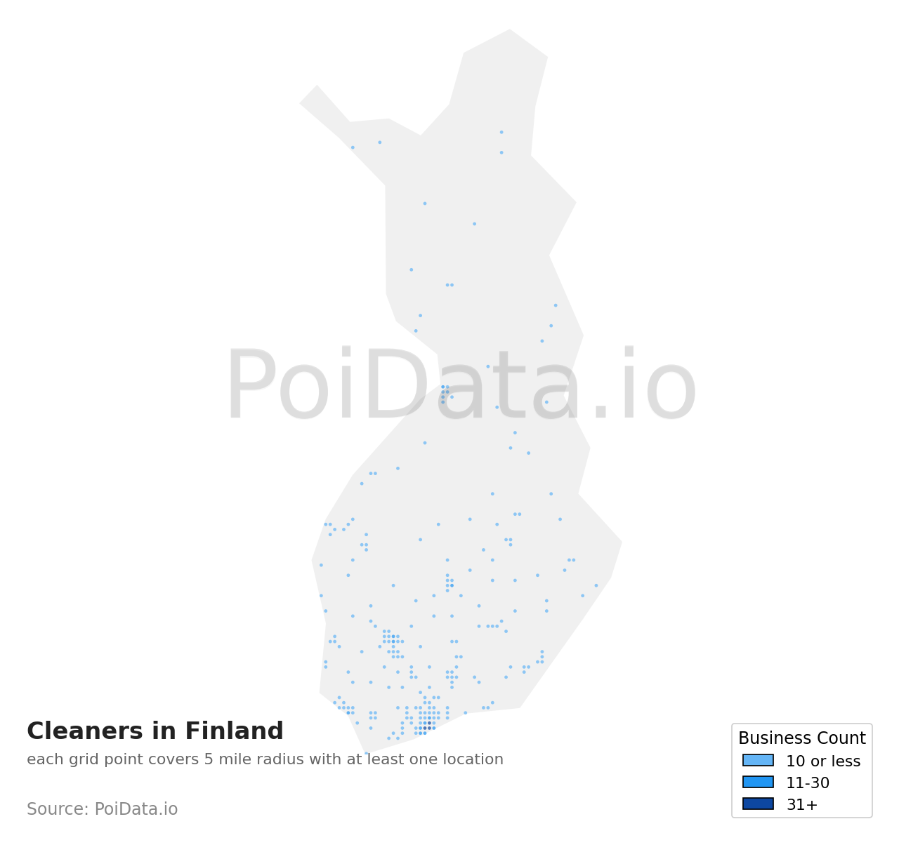 Cleaners density map for Finland