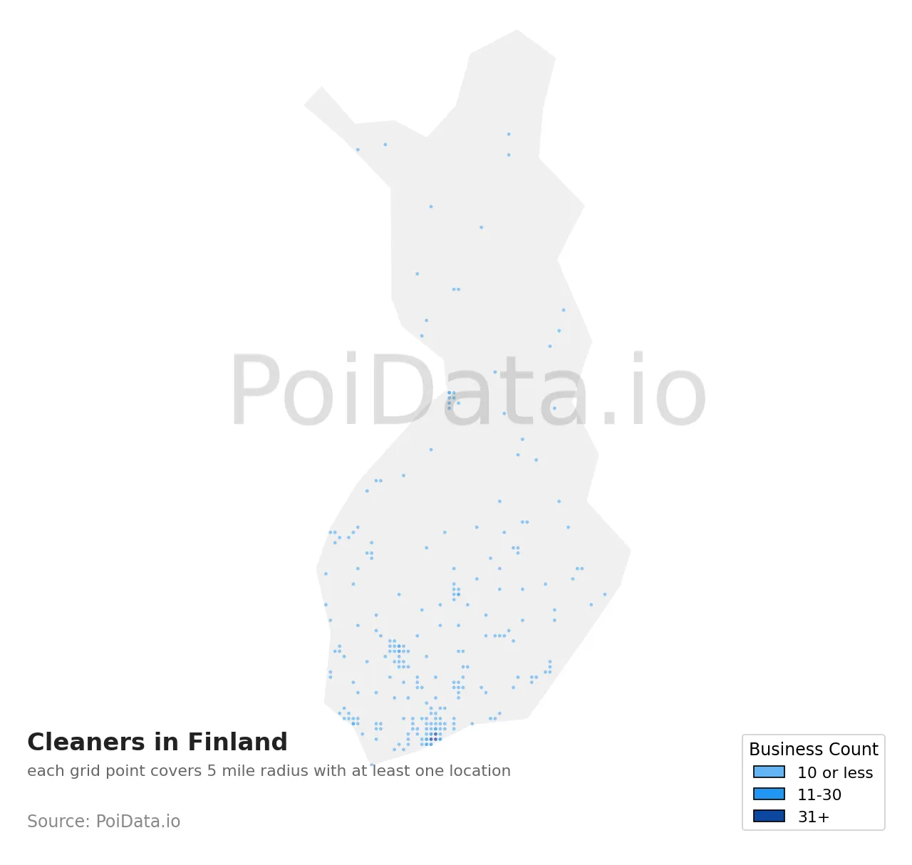 Cleaners density map for Finland