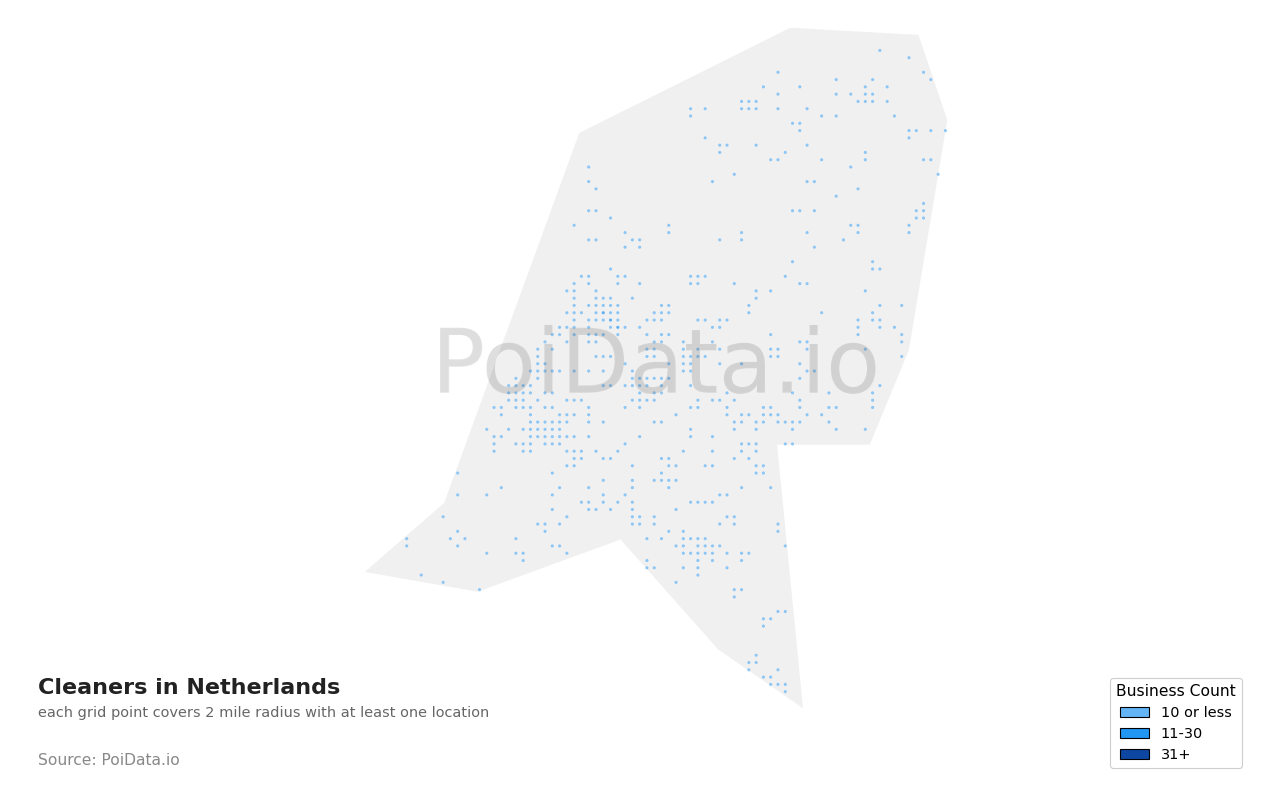 Cleaners density map for Netherlands