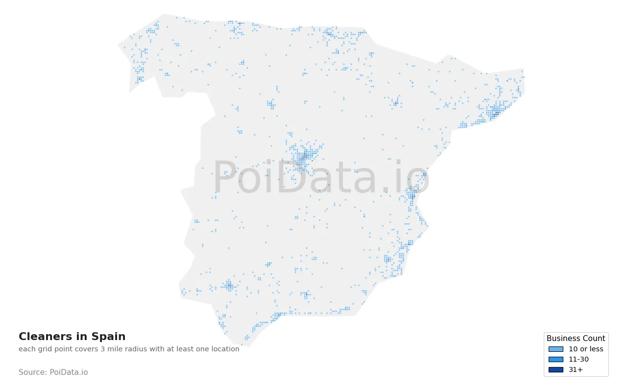 Cleaners density map for Spain