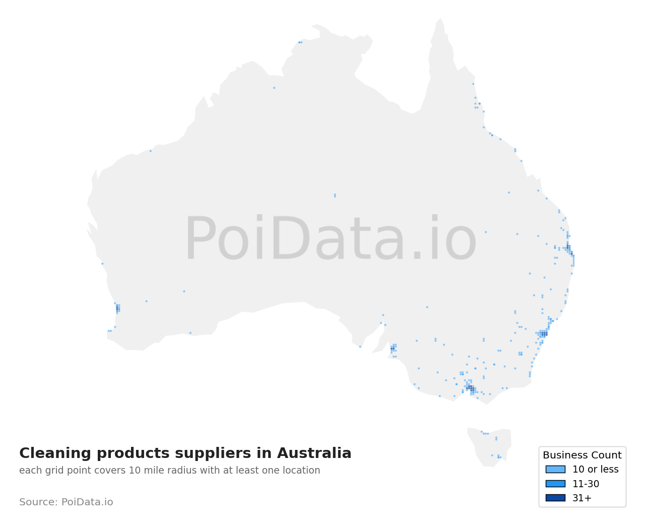 Cleaning products supplier density map for NSW, Australia