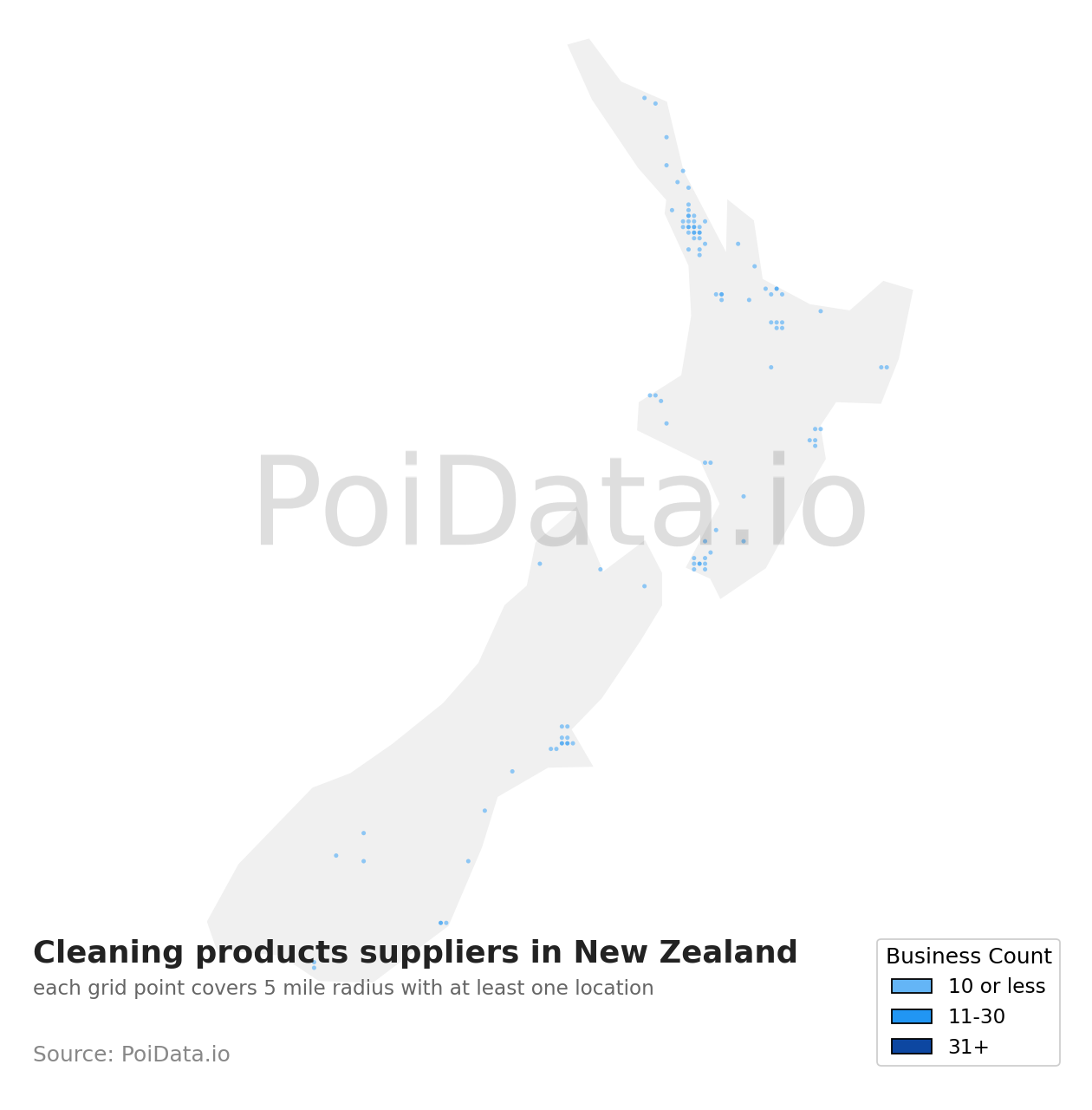 Cleaning products supplier density map for New Zealand