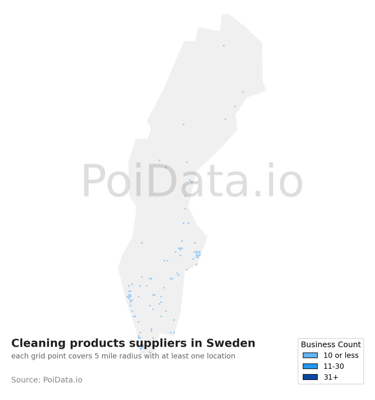 Cleaning products supplier density map for Sweden