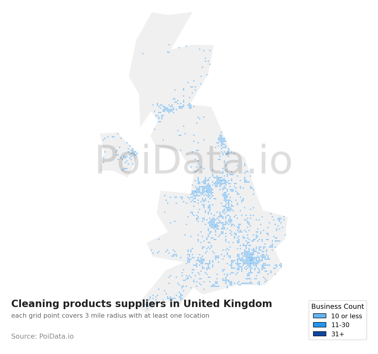 Cleaning products supplier density map for United Kingdom