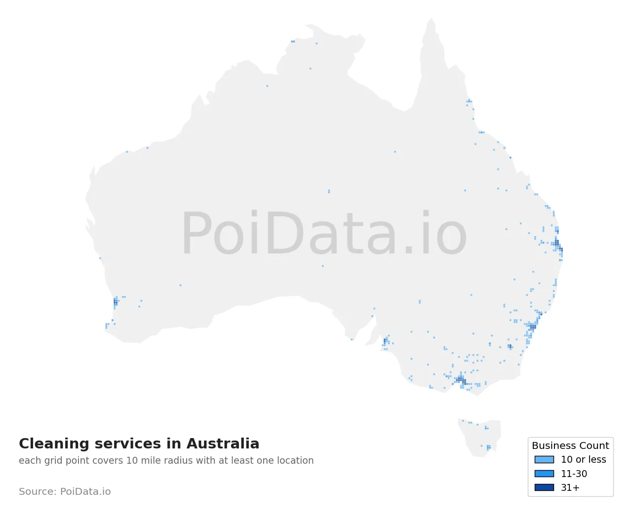 Cleaning service density map for Australia