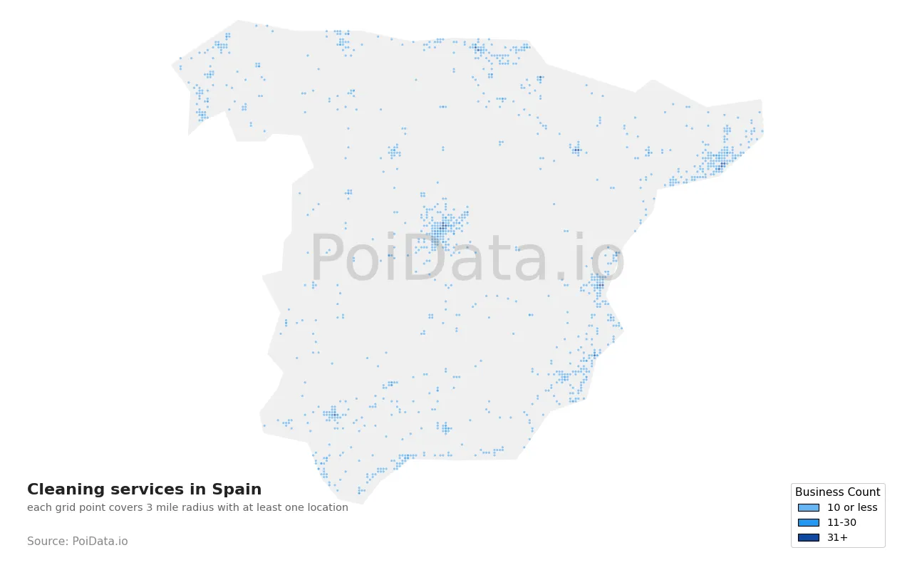 Cleaning service density map for Spain