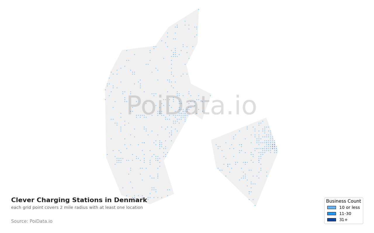 Clever Charging Station density map for Denmark