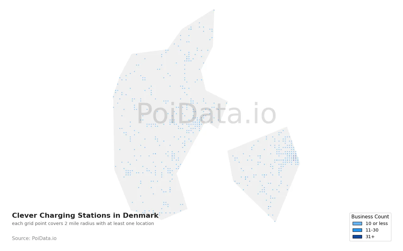 Clever Charging Station density map for Denmark