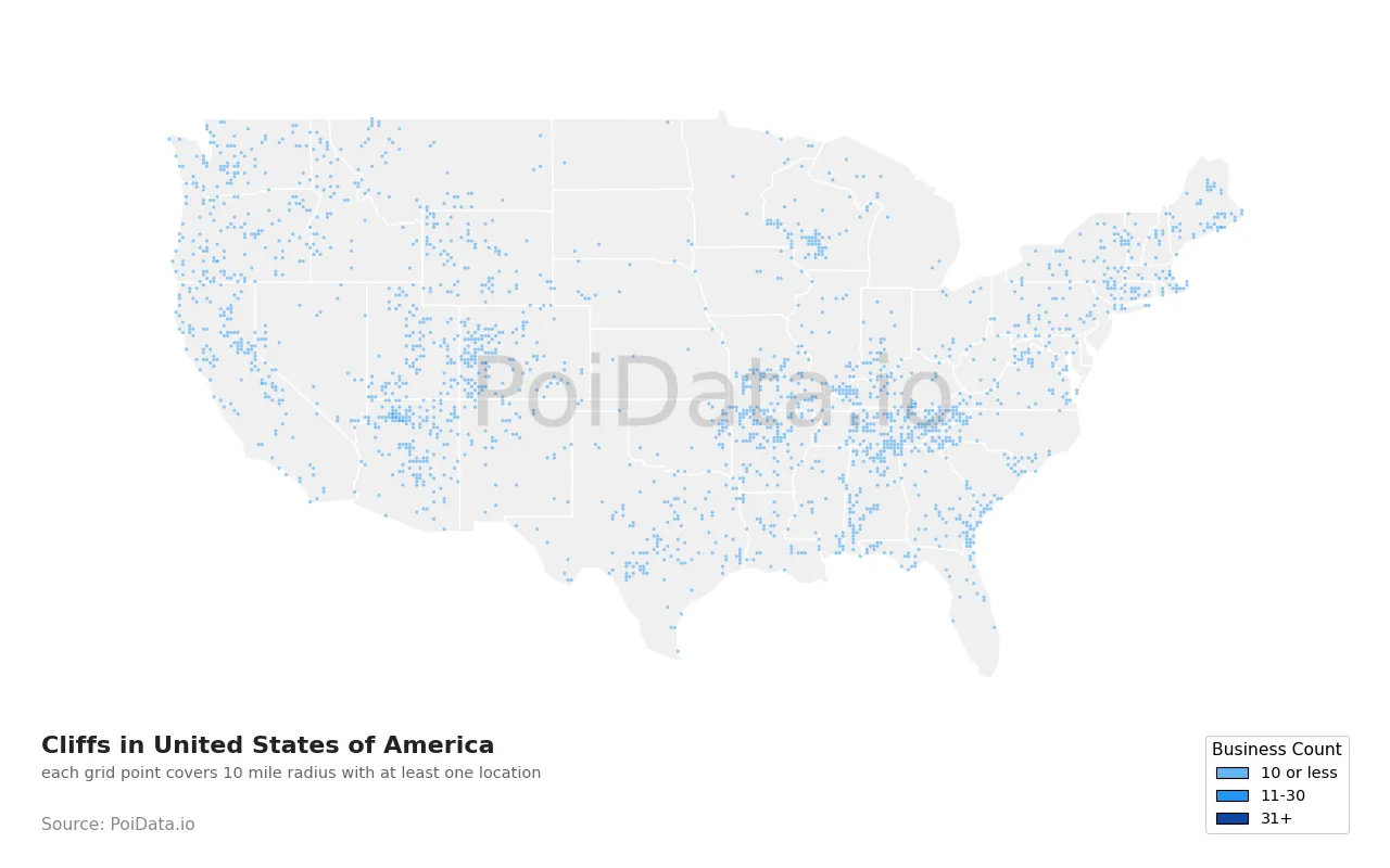 Cliff density map for United States