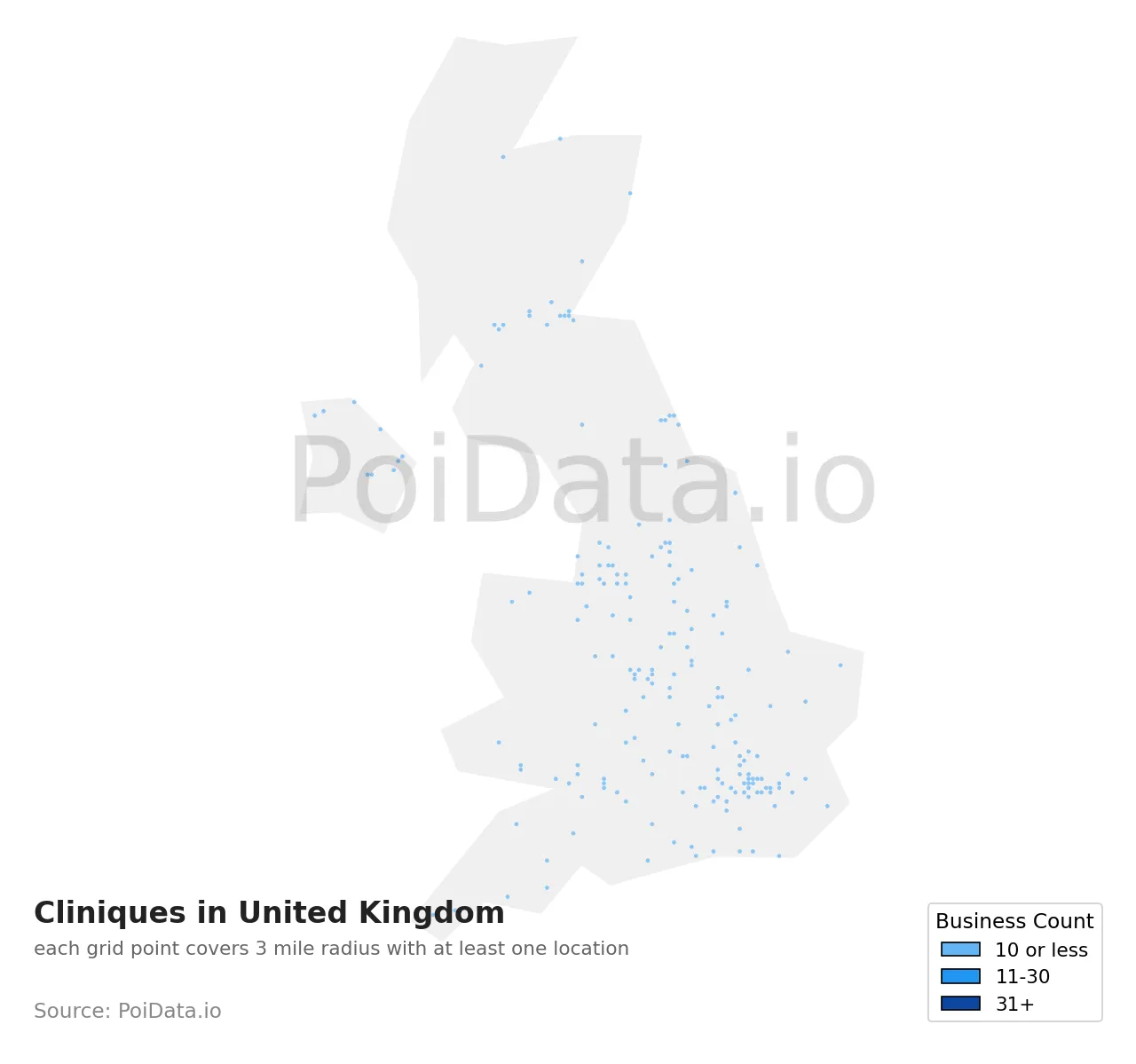Clinique density map for United Kingdom