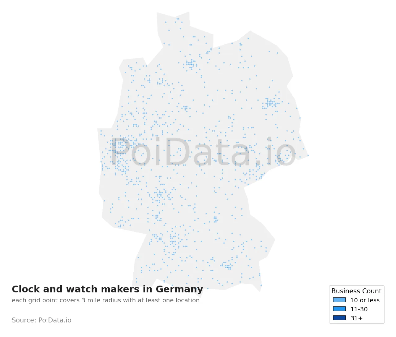 Clock and watch maker density map for Germany