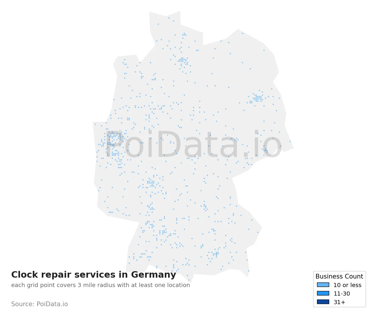 Clock repair service density map for Germany