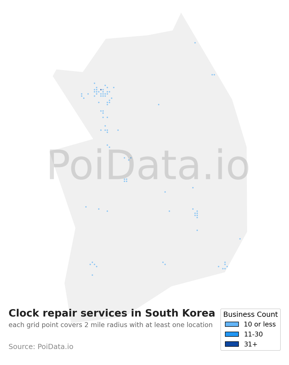 Clock repair service density map for South Korea