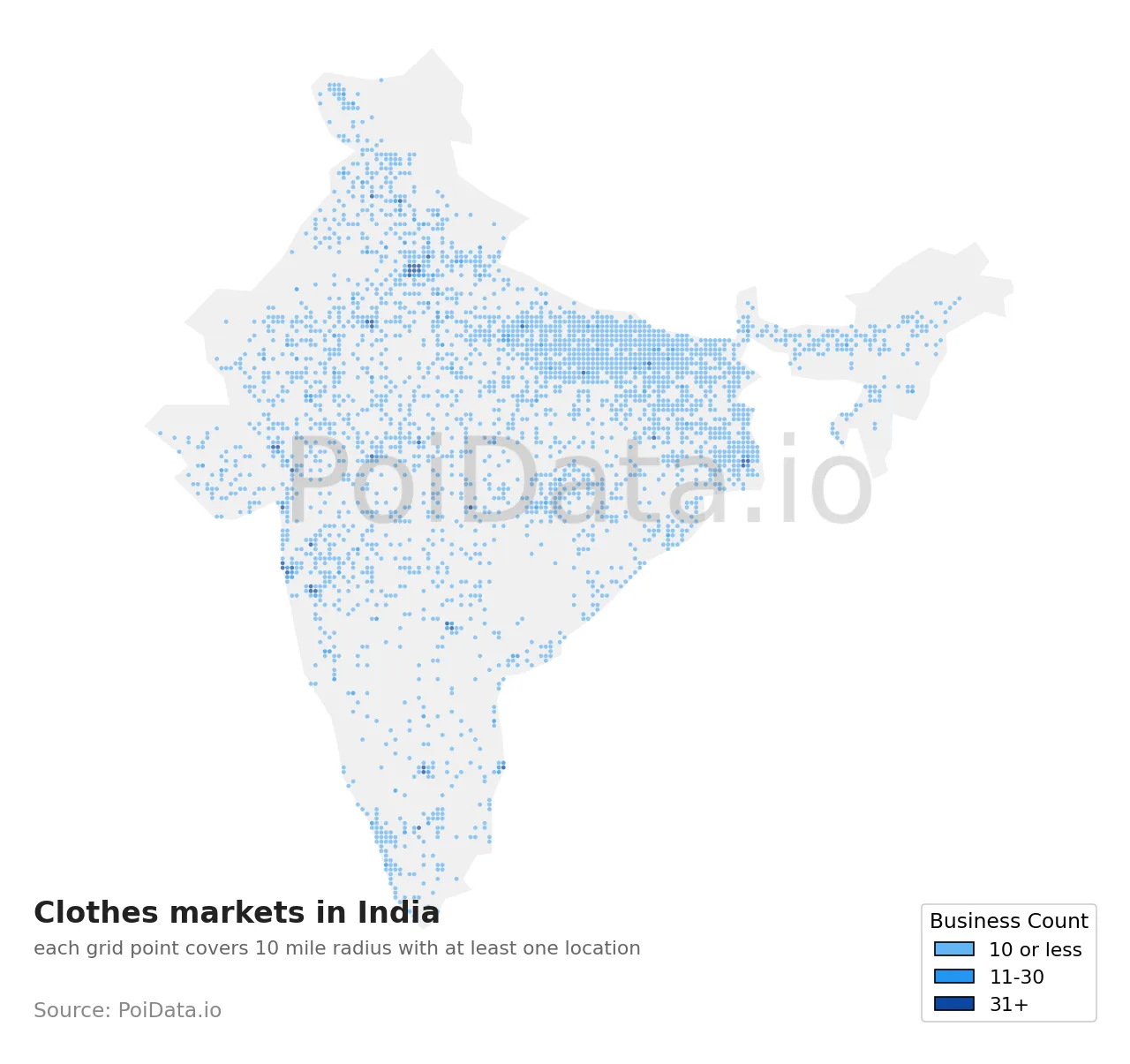Clothes market density map for India