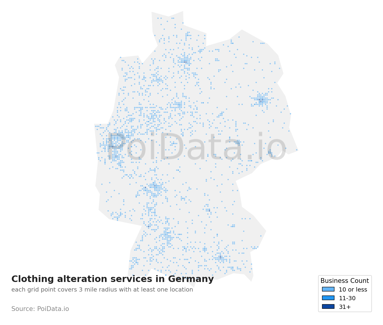 Clothing alteration service density map for Germany
