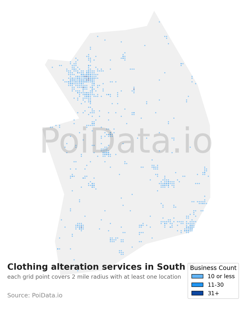 Clothing alteration service density map for South Korea