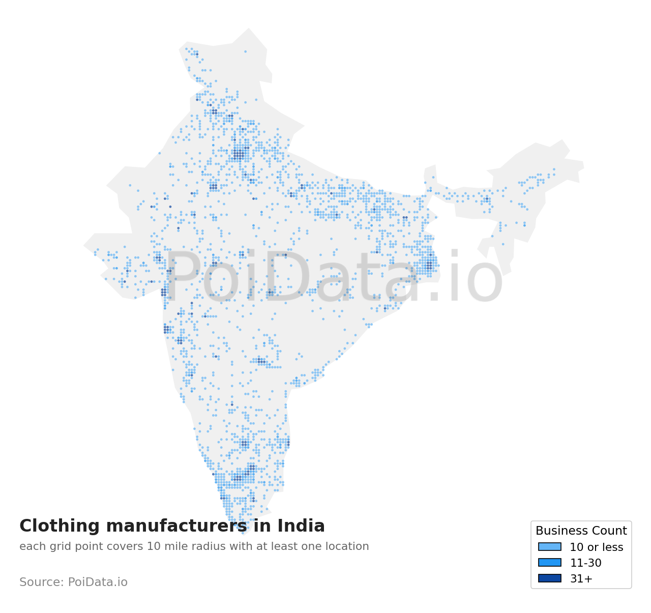 Clothing manufacturer density map for India