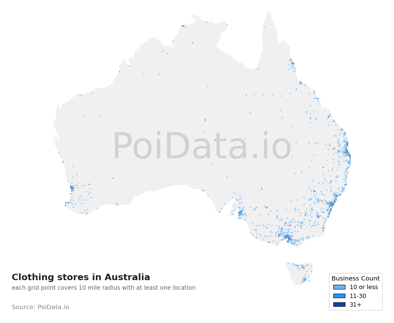 Clothing store density map for Australia