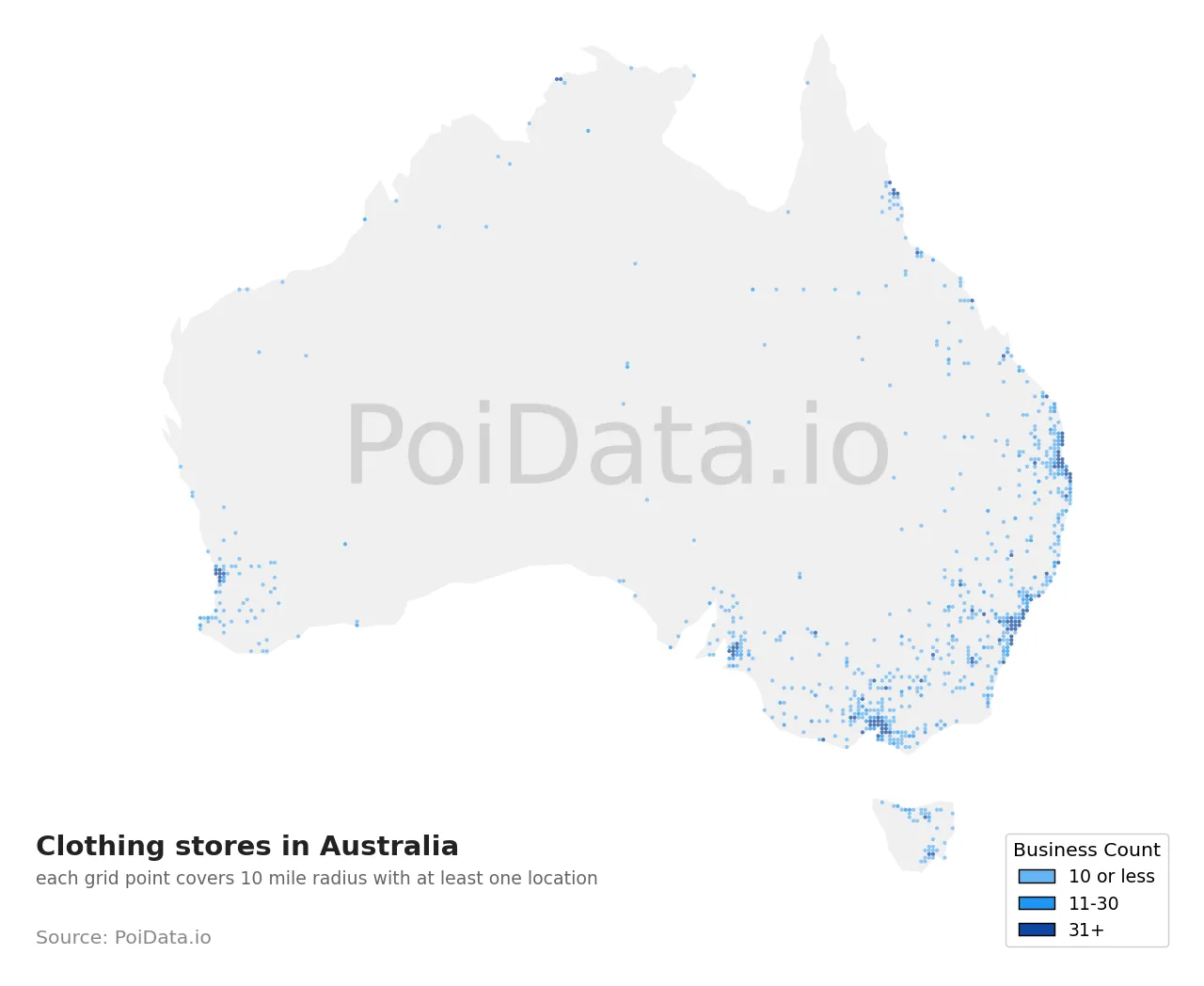 Clothing store density map for Australia