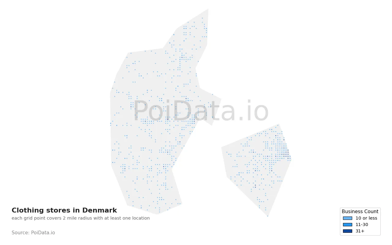 Clothing store density map for Denmark