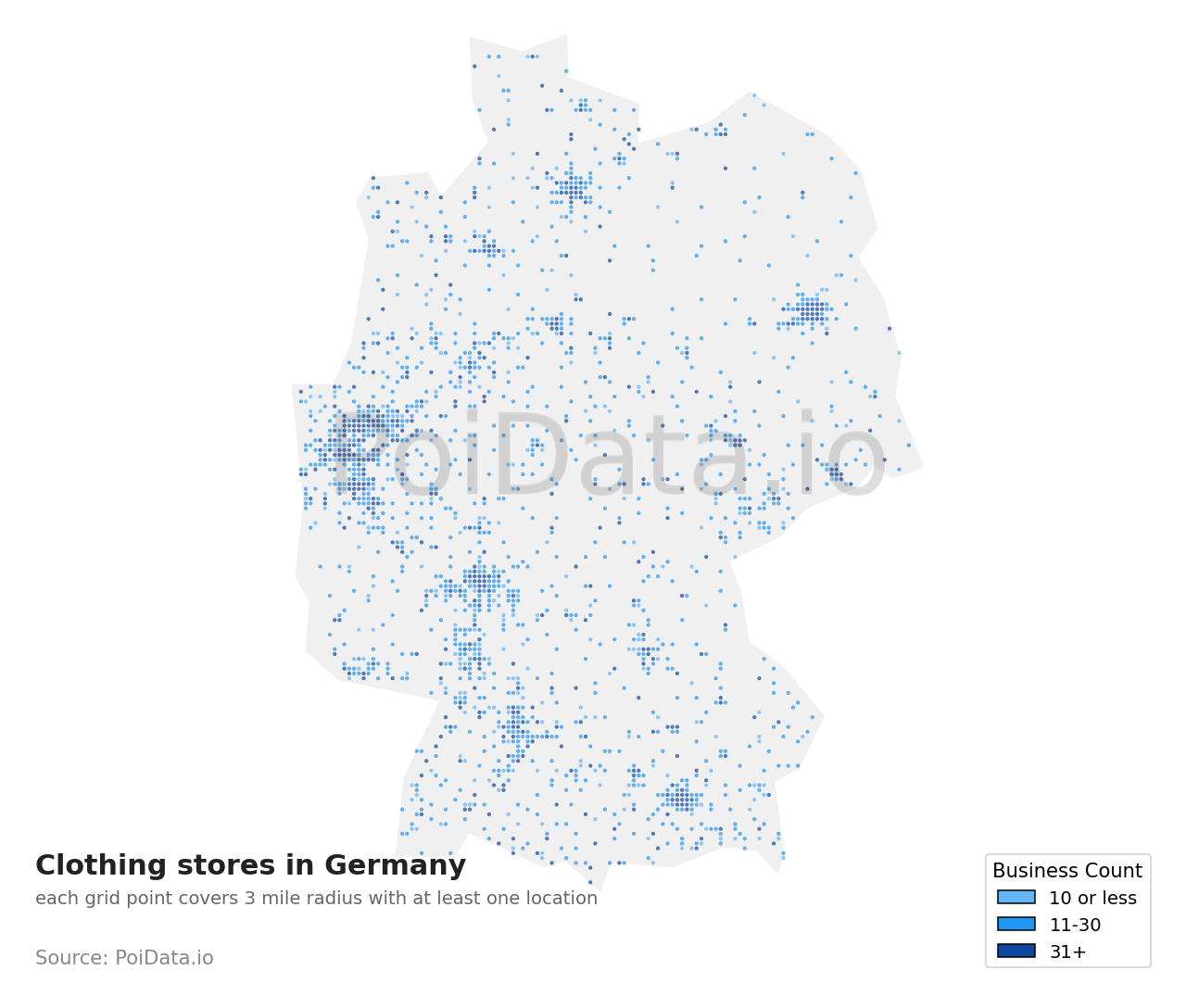 Clothing store density map for Germany