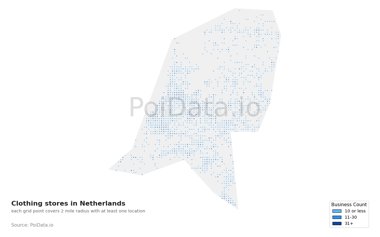 Clothing store density map for Netherlands