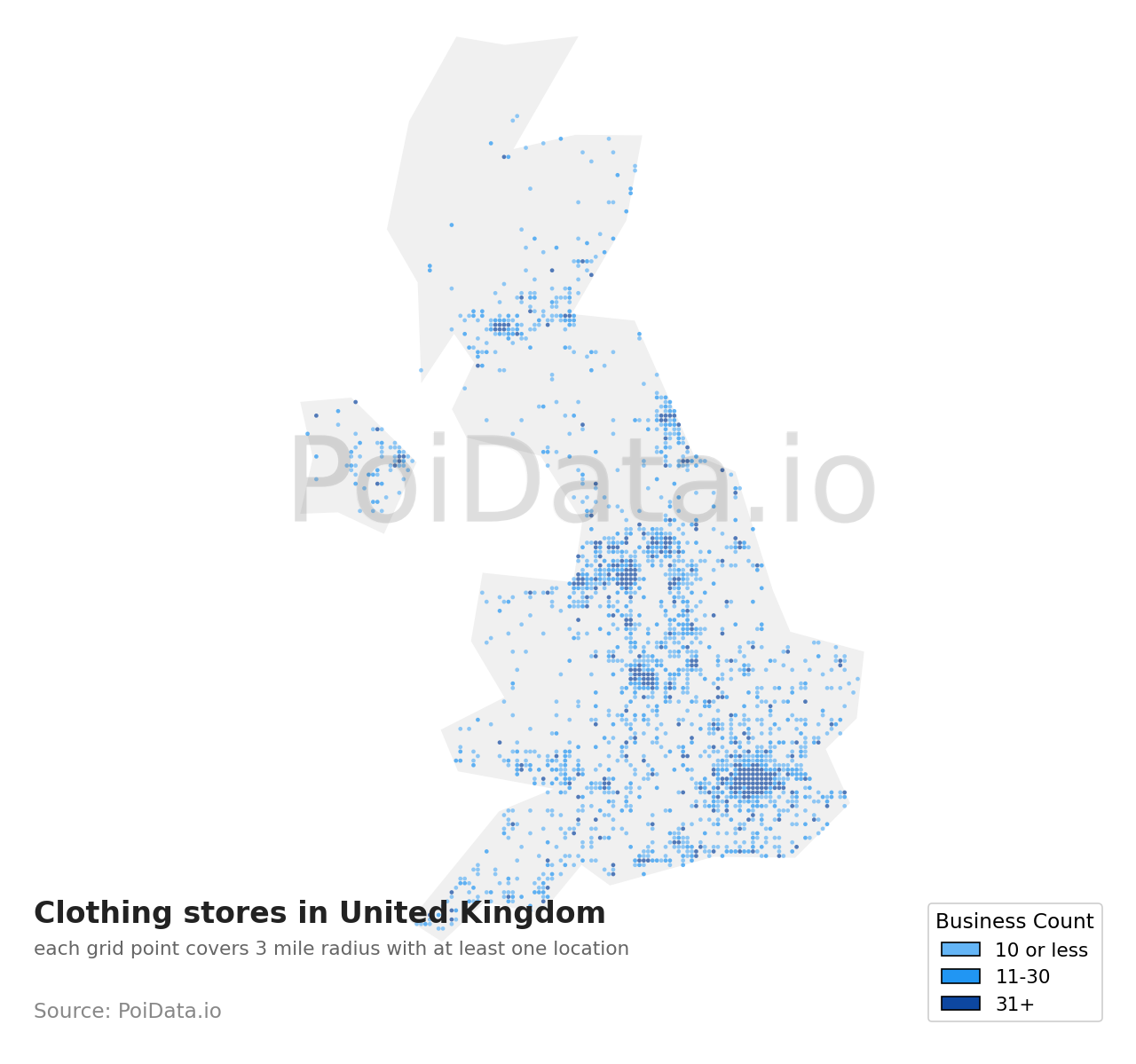 Clothing store density map for United Kingdom