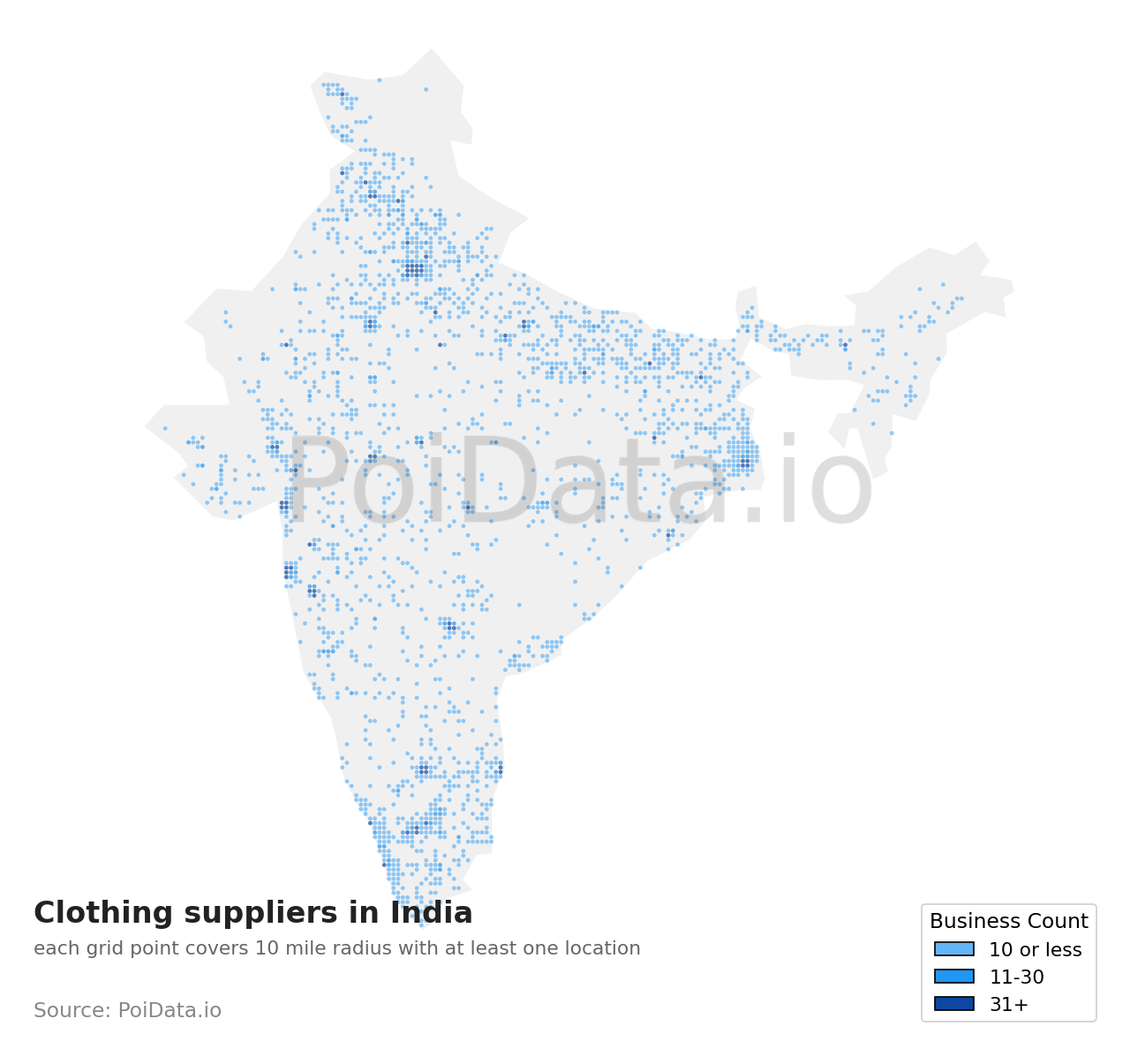 Clothing supplier density map for India
