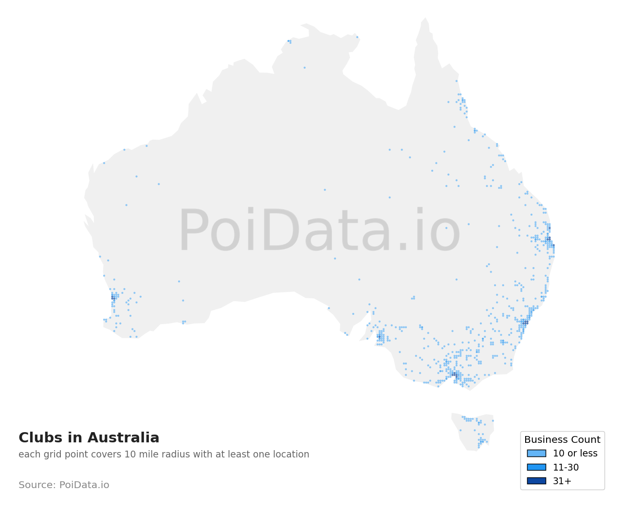 Club density map for Western Australia, Australia