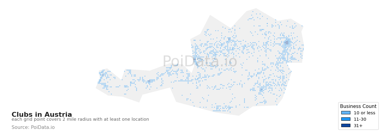 Club density map for Austria