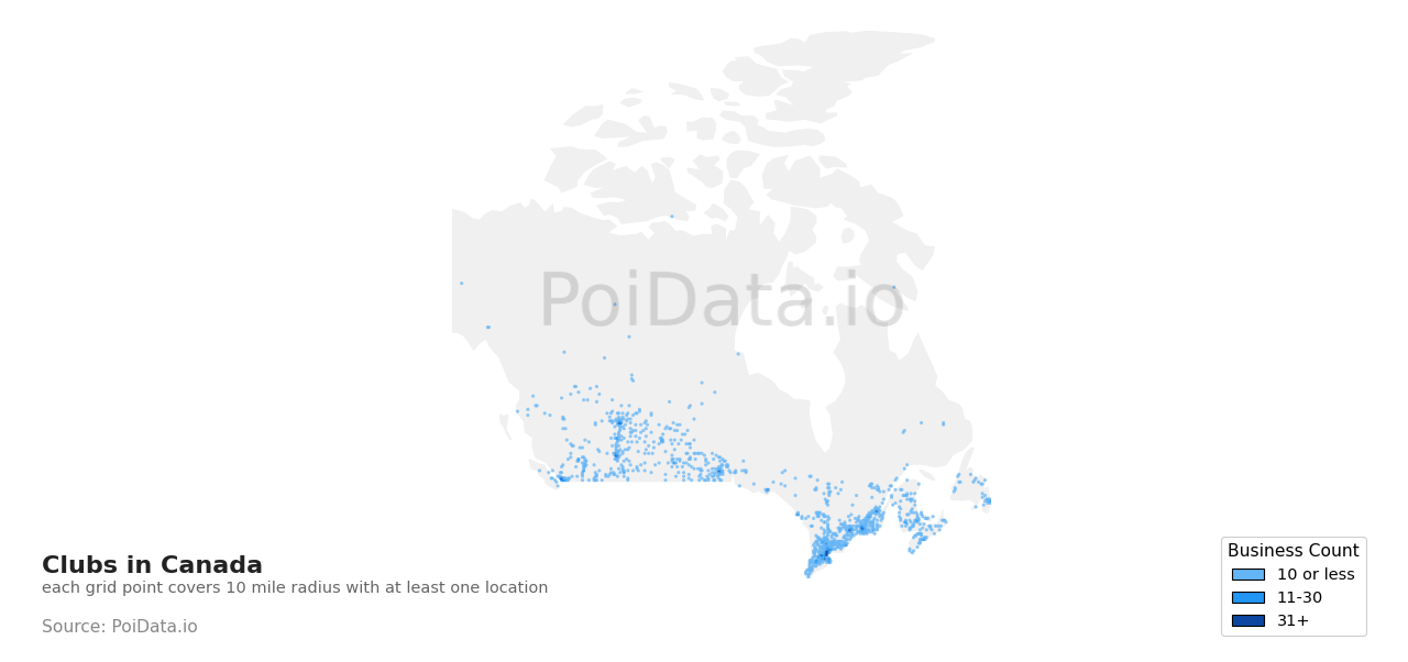 Club density map for Canada