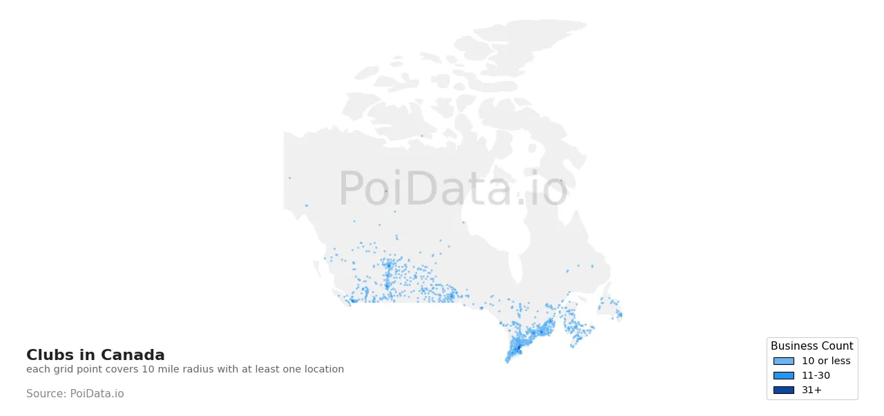 Club density map for Canada