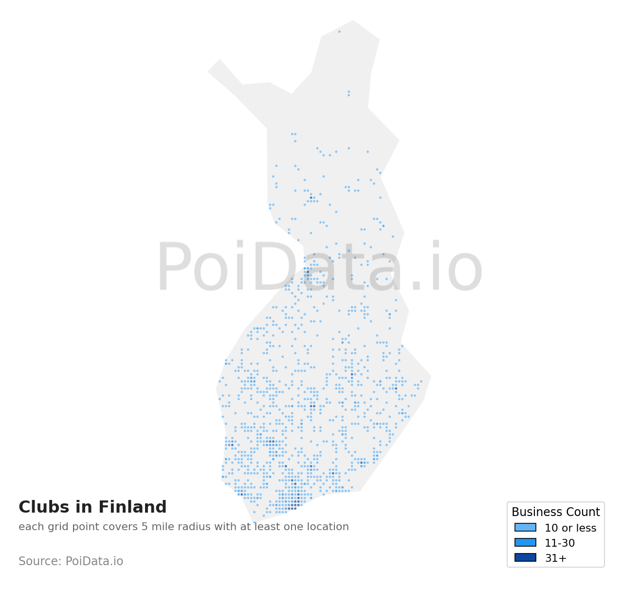 Club density map for Finland