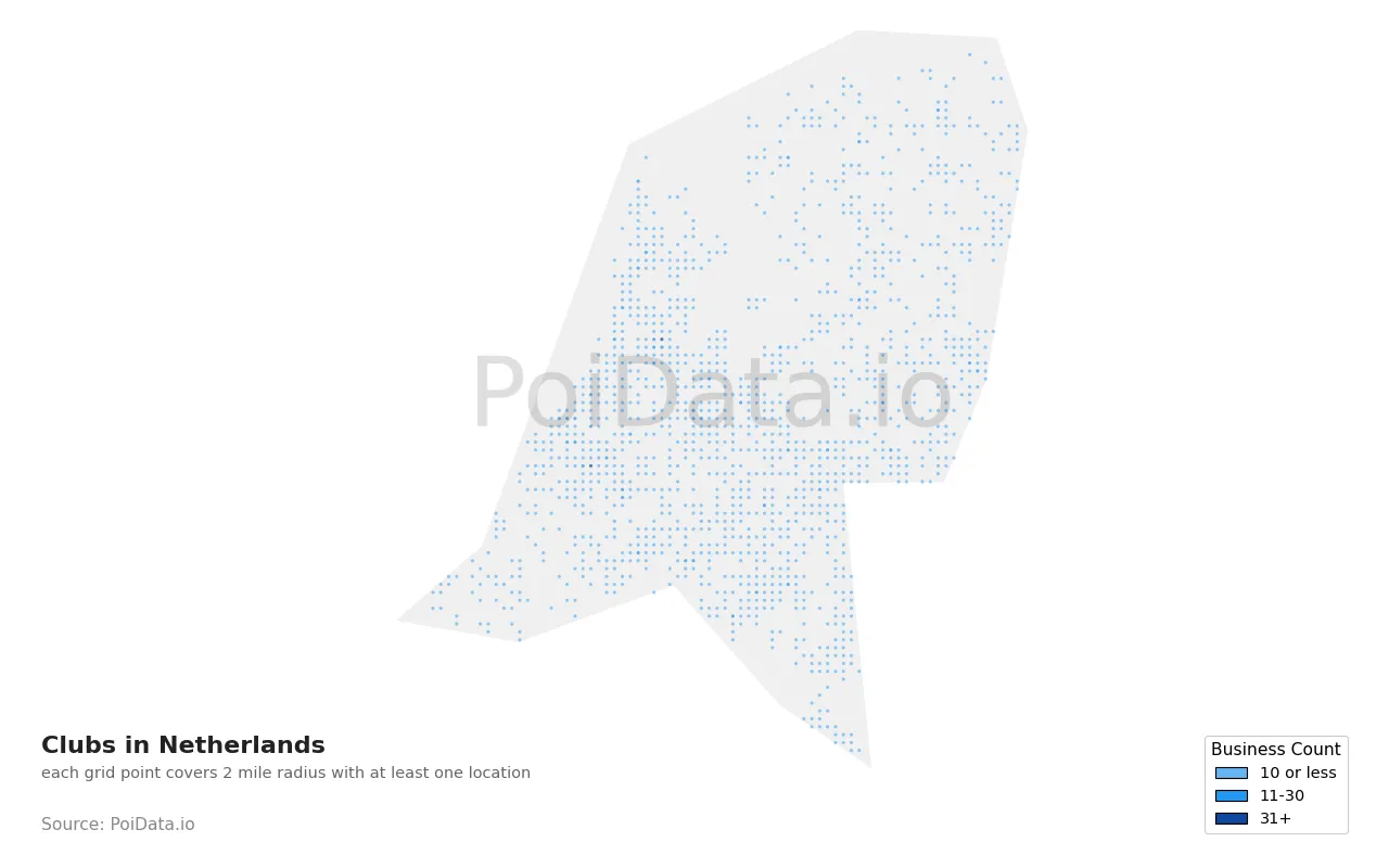 Club density map for Netherlands