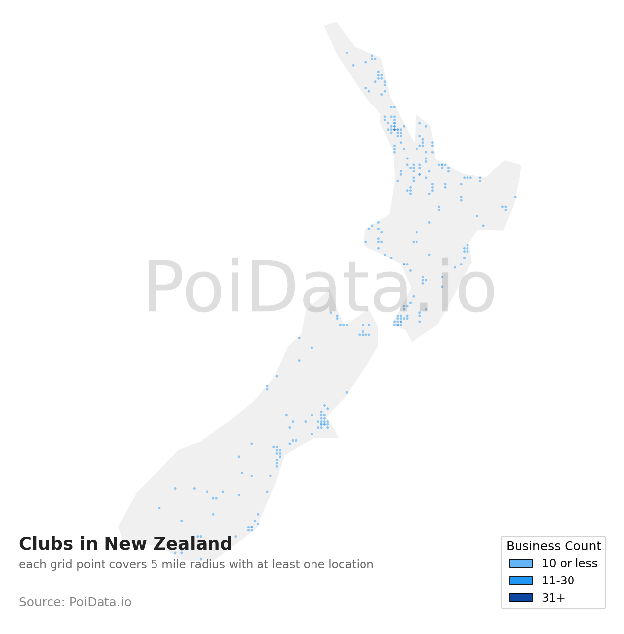 Club density map for New Zealand