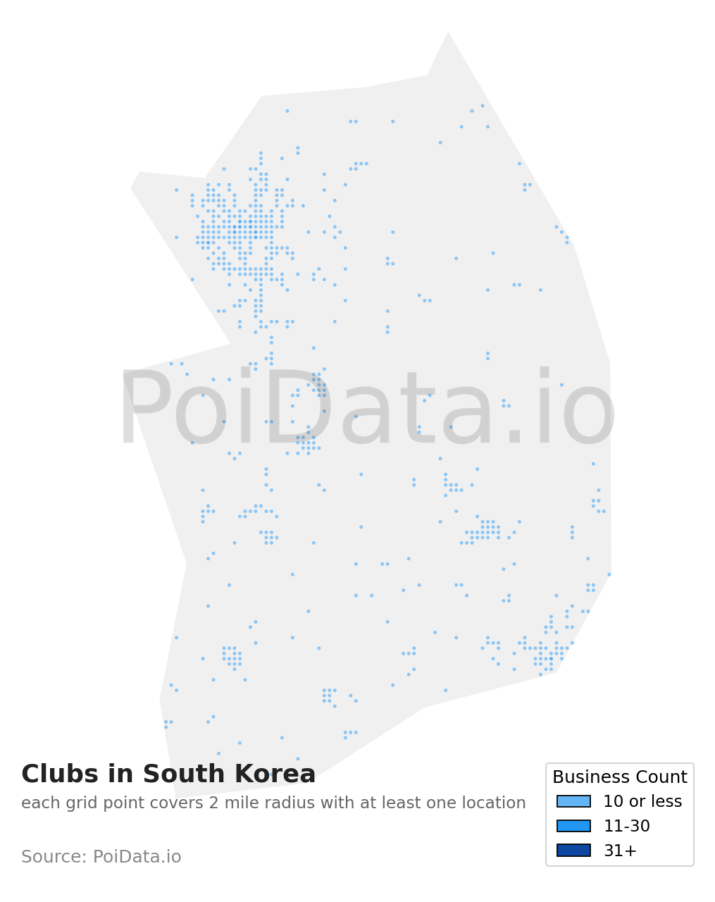 Club density map for South Korea