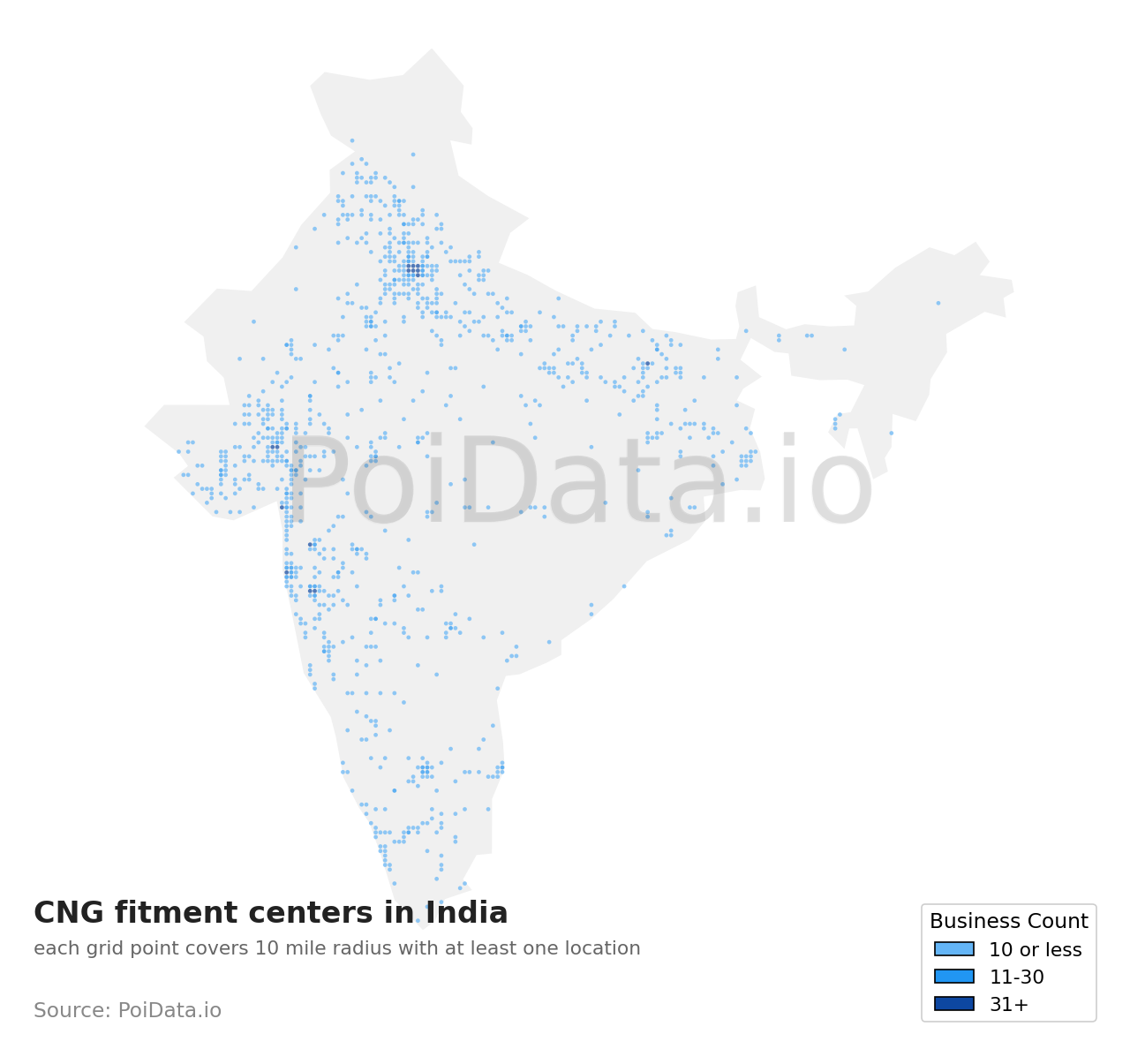 CNG fitment center density map for India