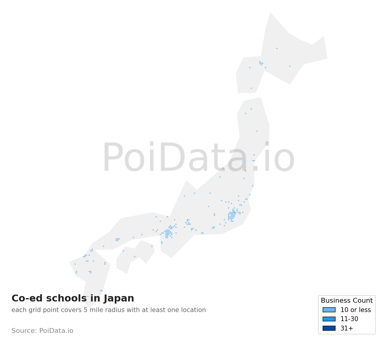 Co-ed school density map for Aichi, Japan