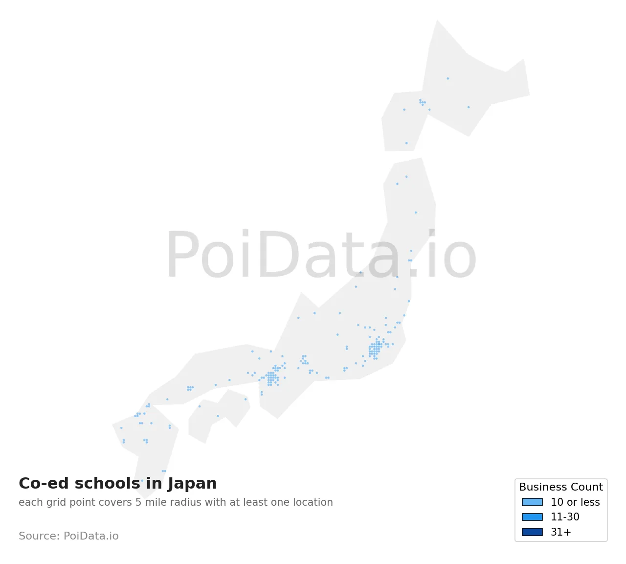 Co-ed school density map for Japan